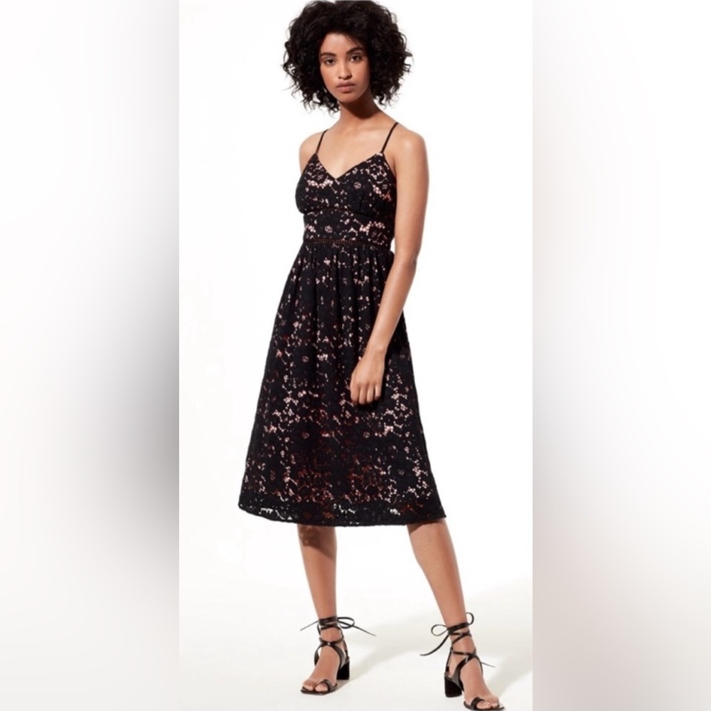 Babaton Aritzia Braylin Marigold Lace Overlay A-Line Midi Dress‎ Black Size 10